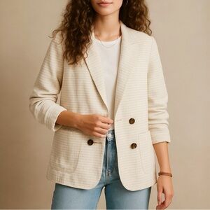 CARTONNIER x ANTHROPOLOGIE Oversized Stripe Cotton Gauze Double Breasted Blazer